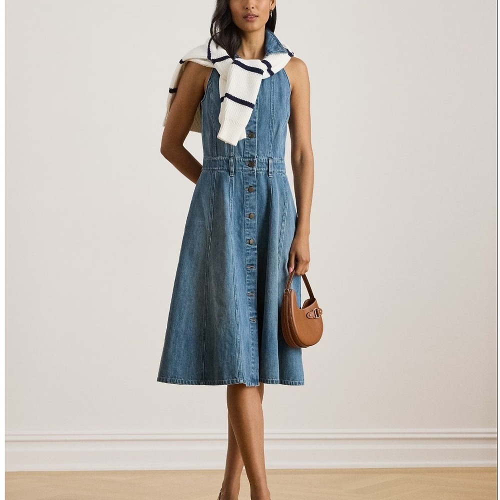 Lauren Ralph Lauren Paneled Denim Sleeveless Shirtdress 14 NWT $225 MSRP